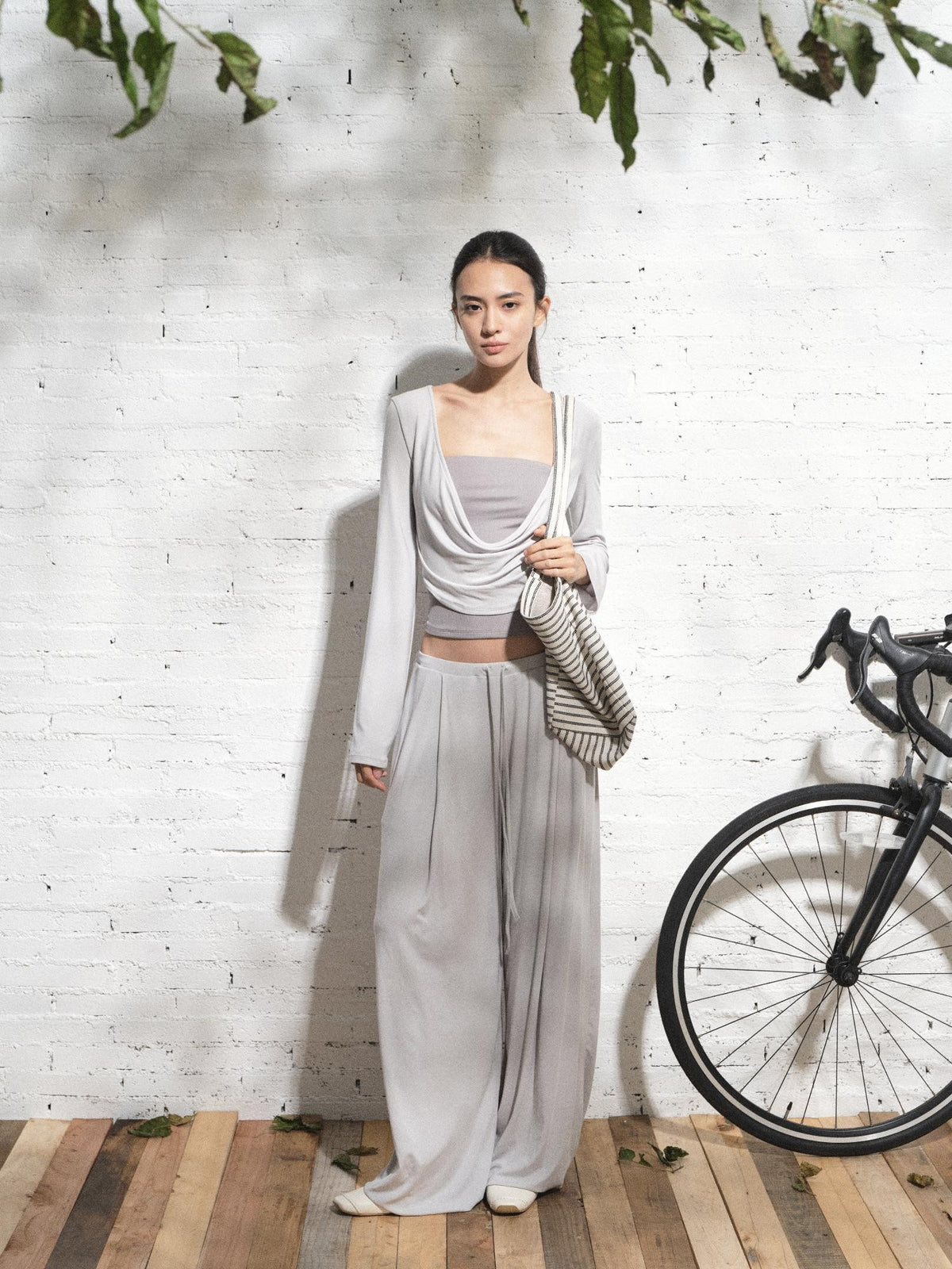 kvkv Fog Silver Grey Drawstring Loose Fit Modal Women&