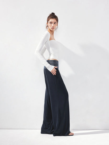 kvkv Fold Waist Stripe Knit Flare Pants