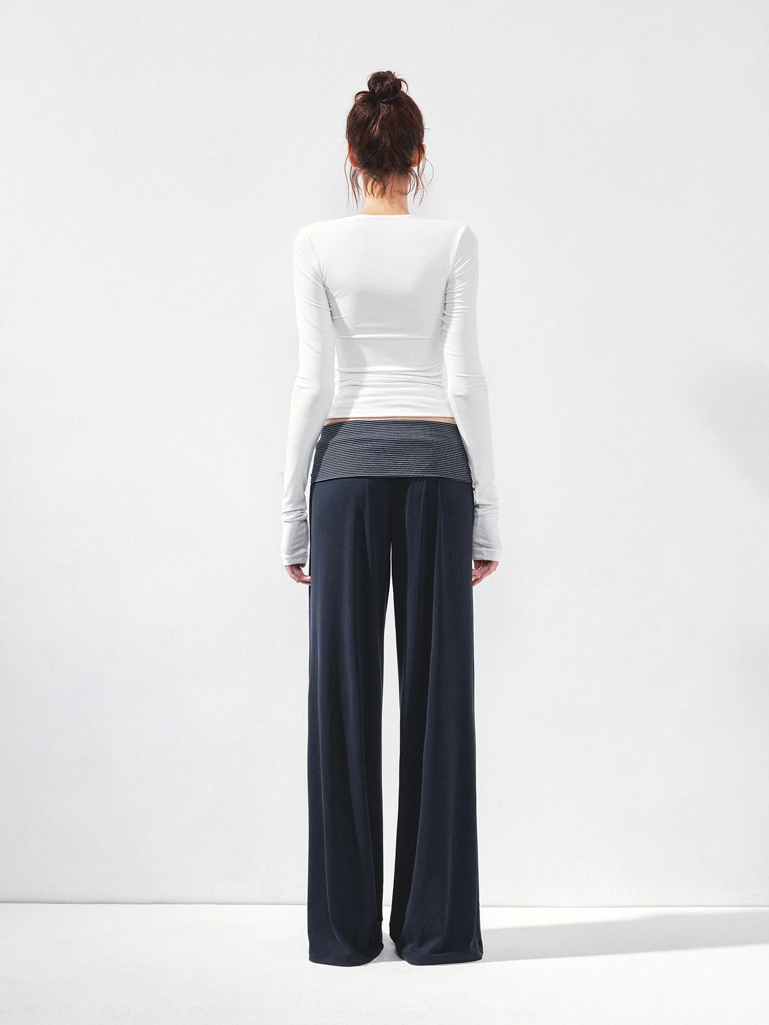 kvkv Fold Waist Stripe Knit Flare Pants