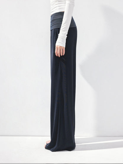 kvkv Fold Waist Stripe Knit Flare Pants