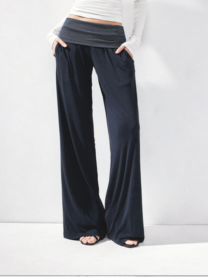 kvkv Fold Waist Stripe Knit Flare Pants