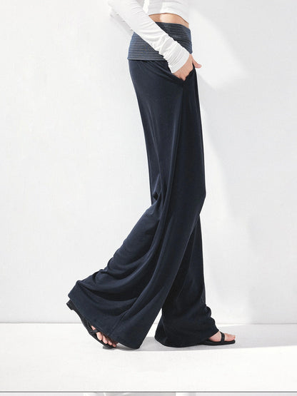 kvkv Fold Waist Stripe Knit Flare Pants