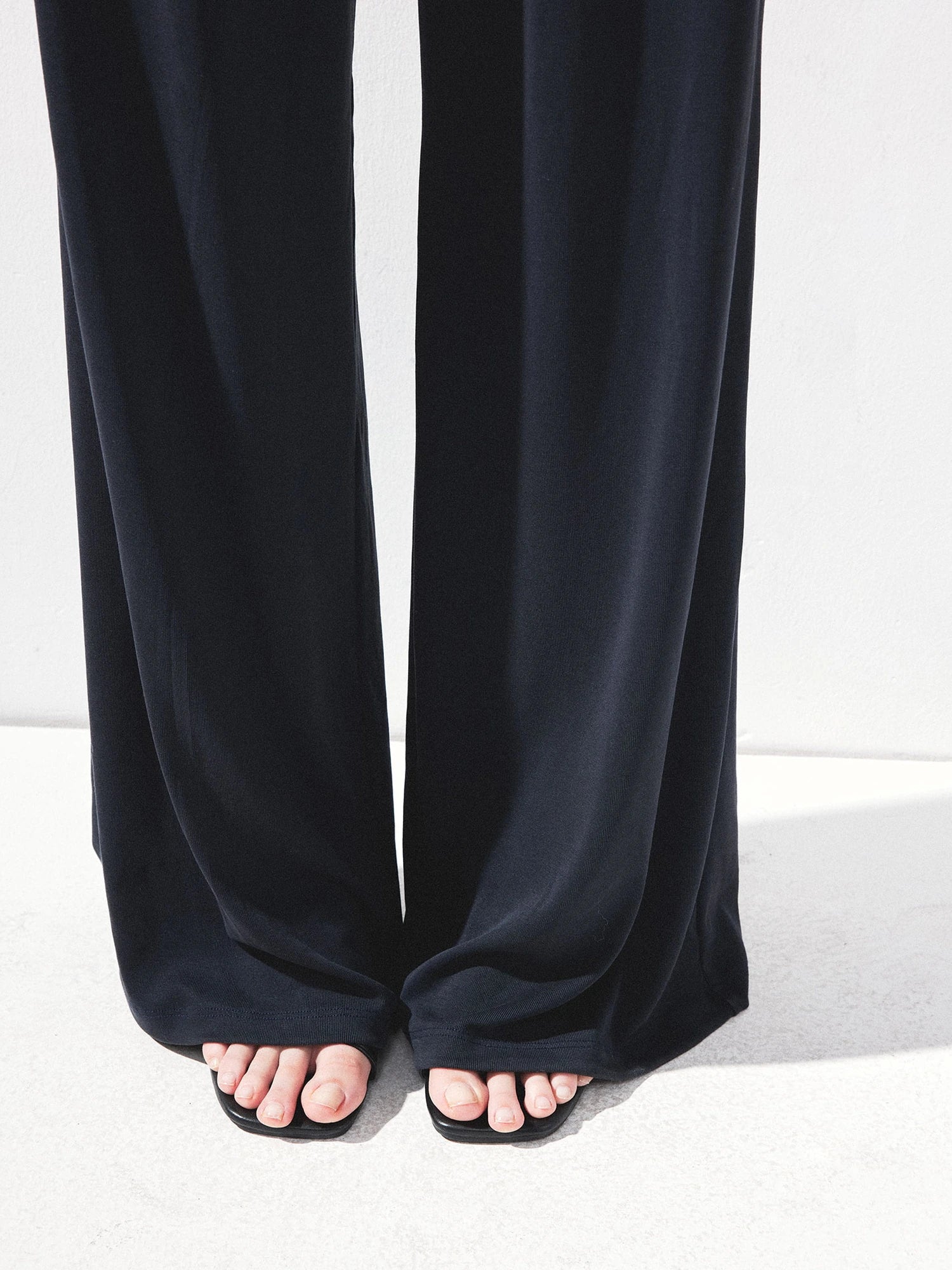 kvkv Fold Waist Stripe Knit Flare Pants