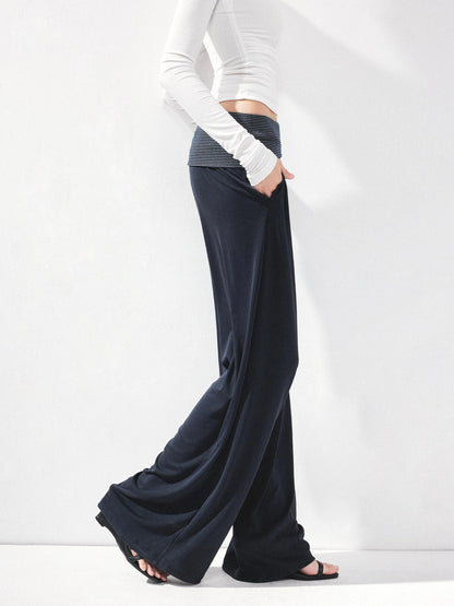 kvkv Fold Waist Stripe Knit Flare Pants