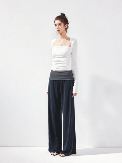 kvkv Fold Waist Stripe Knit Flare Pants
