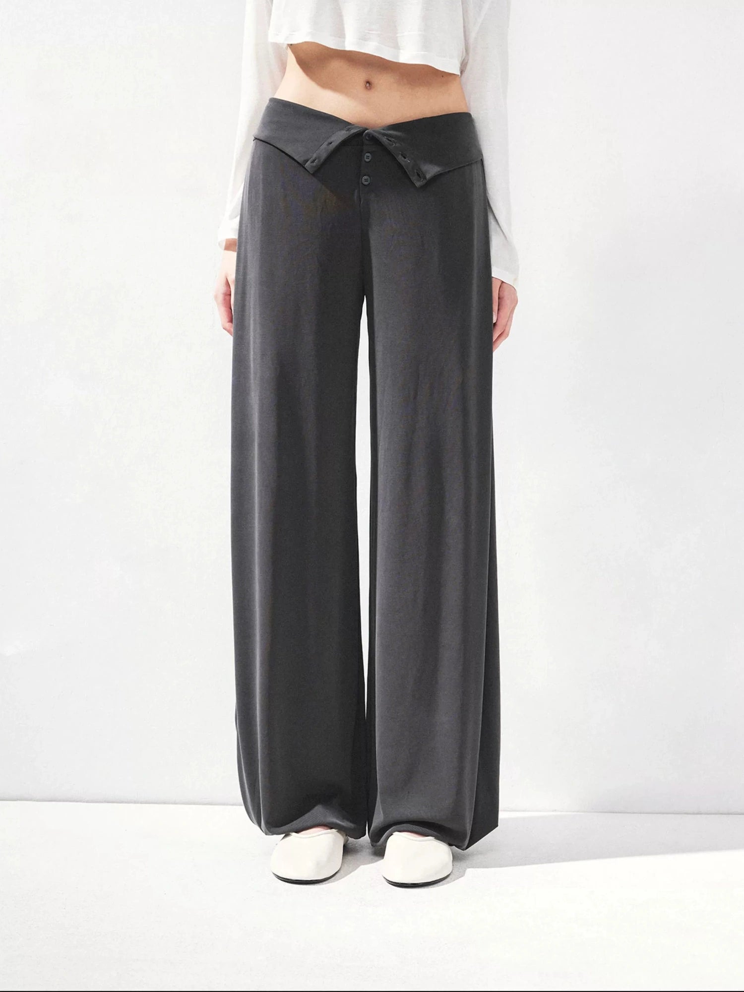 kvkv Foldable Motion Yoga Wide Ribbed Waistband Flared Tapered Pants
