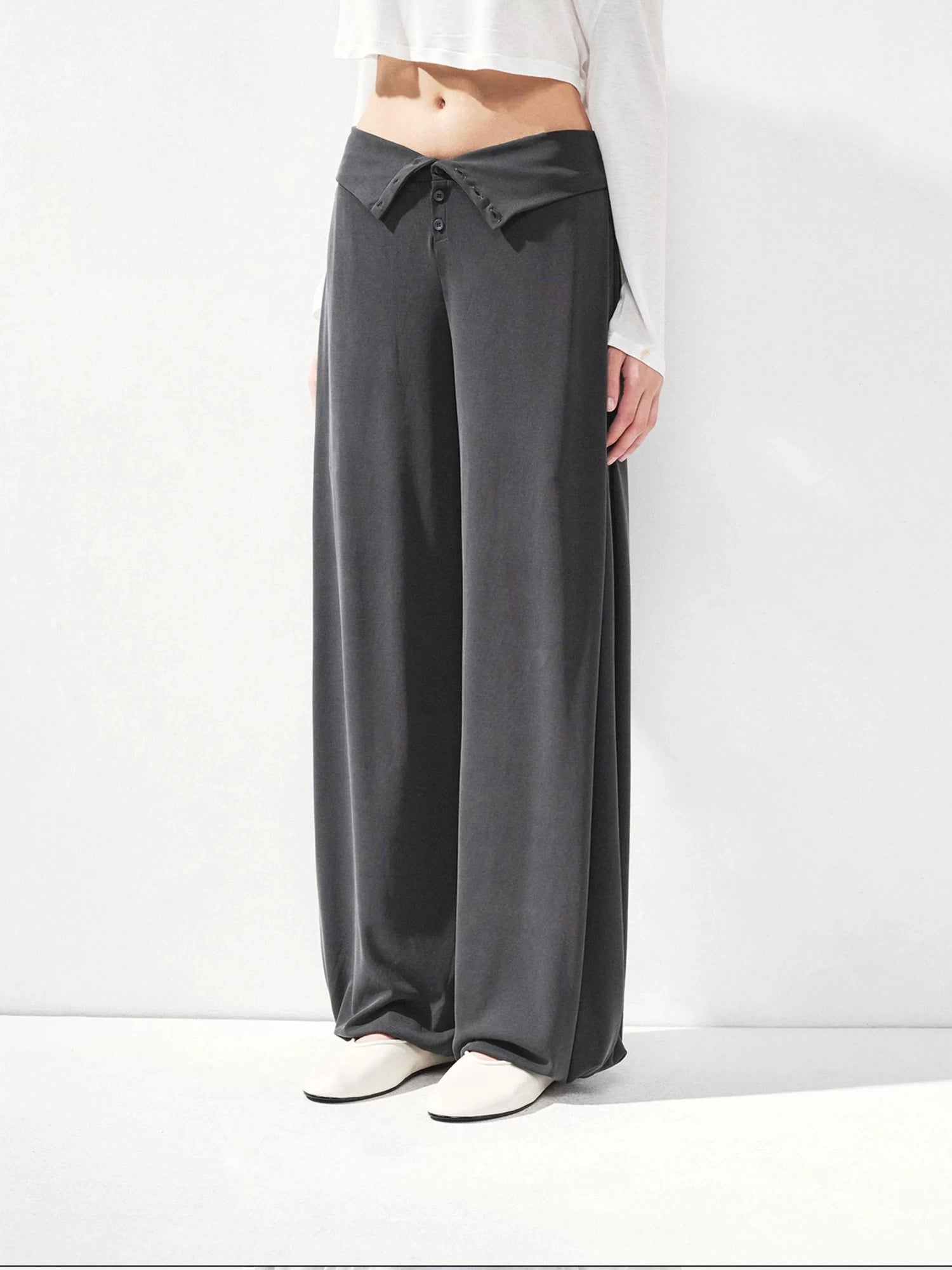 kvkv Foldable Motion Yoga Wide Ribbed Waistband Flared Tapered Pants