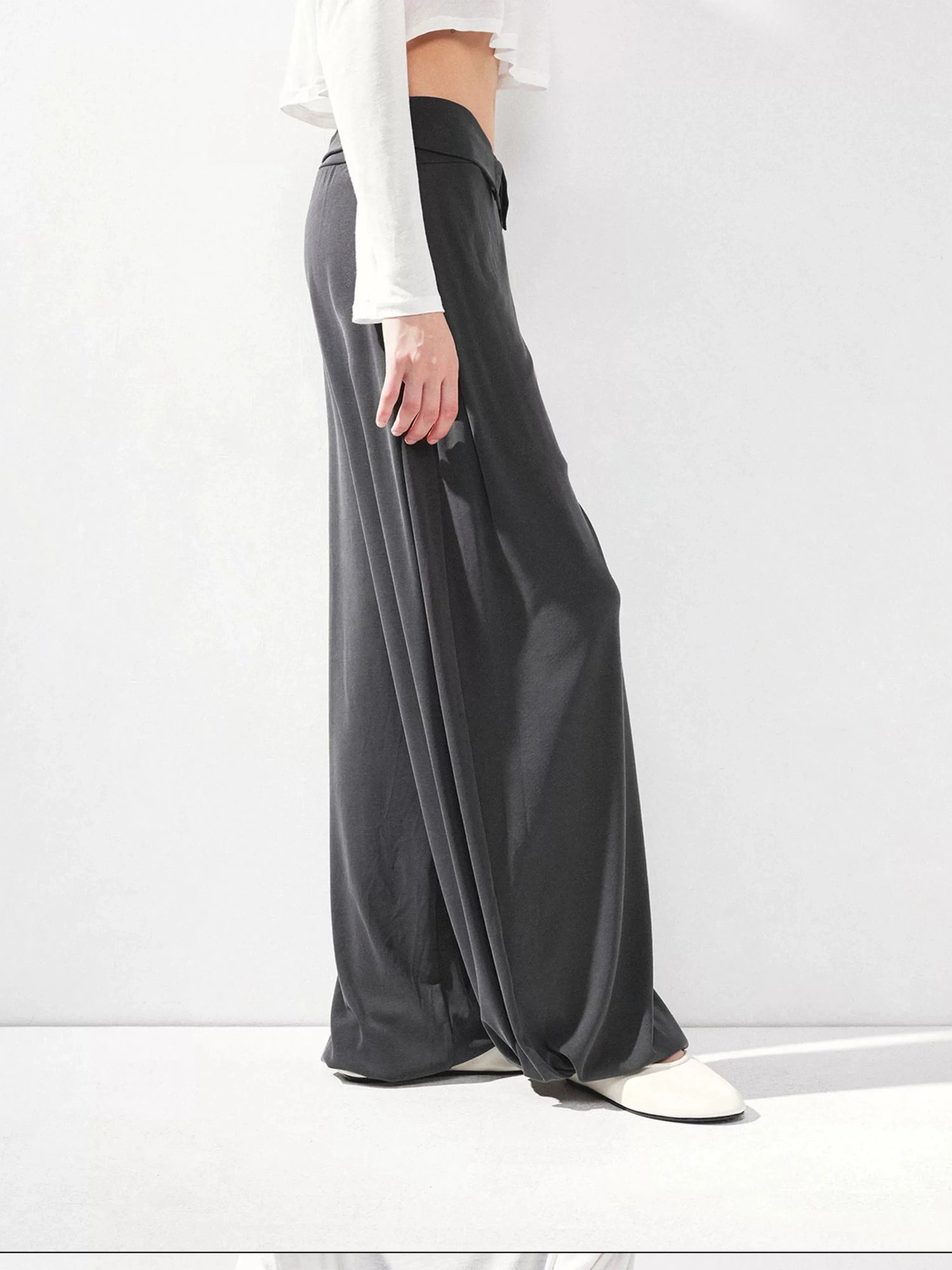 kvkv Foldable Motion Yoga Wide Ribbed Waistband Flared Tapered Pants