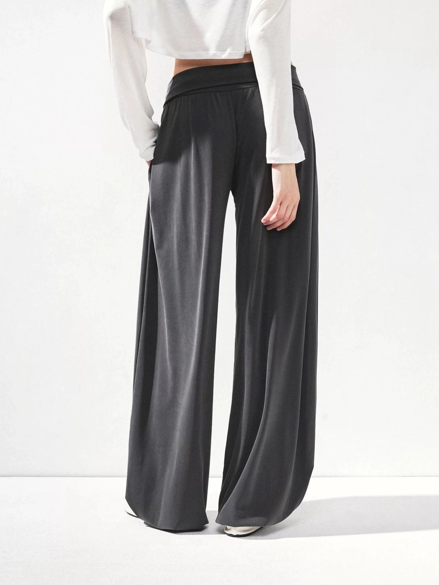 kvkv Foldable Motion Yoga Wide Ribbed Waistband Flared Tapered Pants