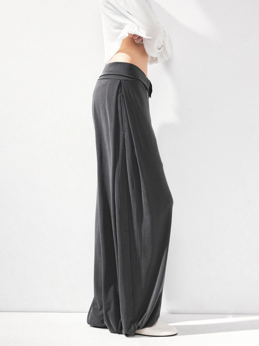 kvkv Foldable Motion Yoga Wide Ribbed Waistband Flared Tapered Pants