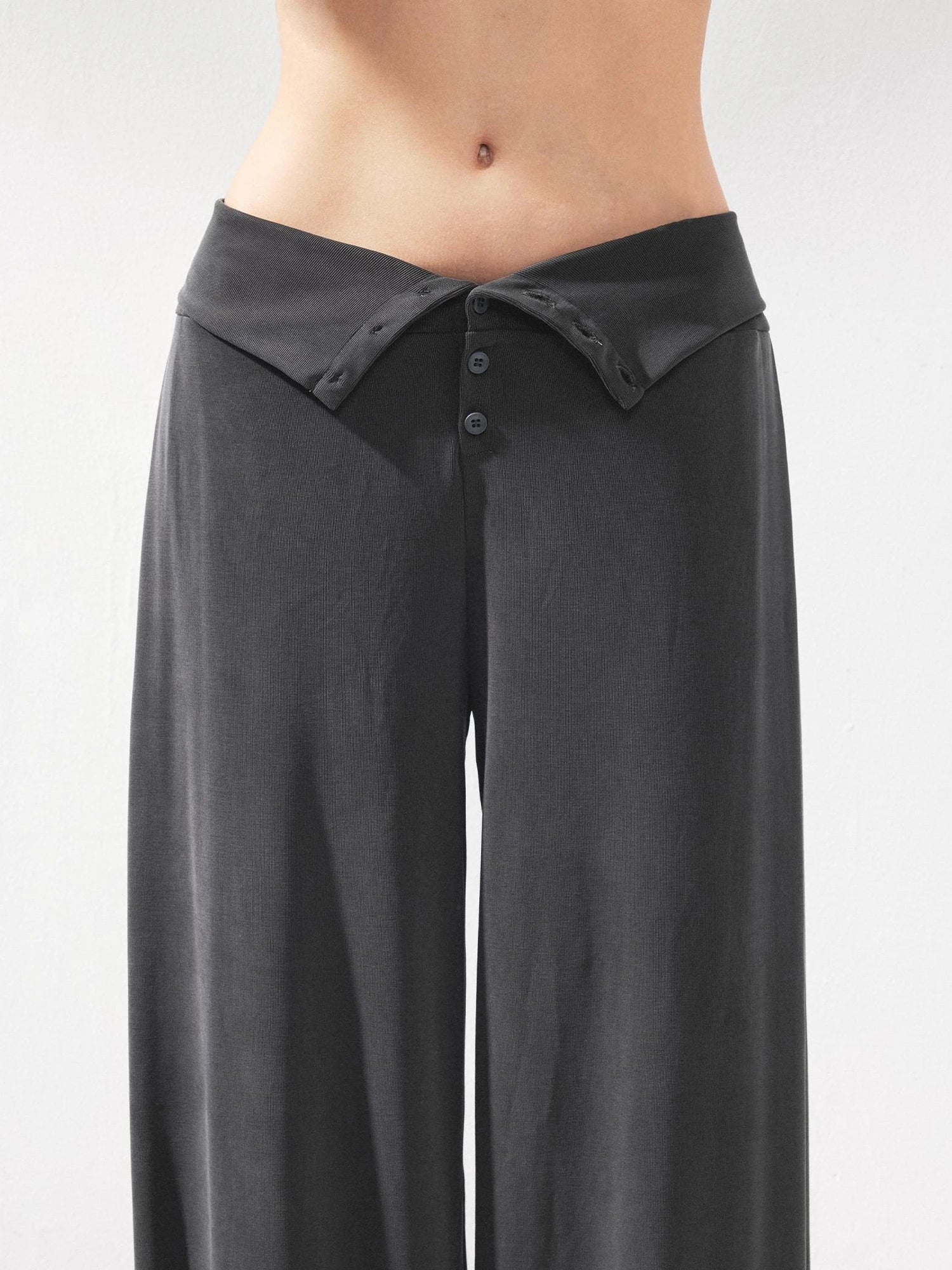 kvkv Foldable Motion Yoga Wide Ribbed Waistband Flared Tapered Pants