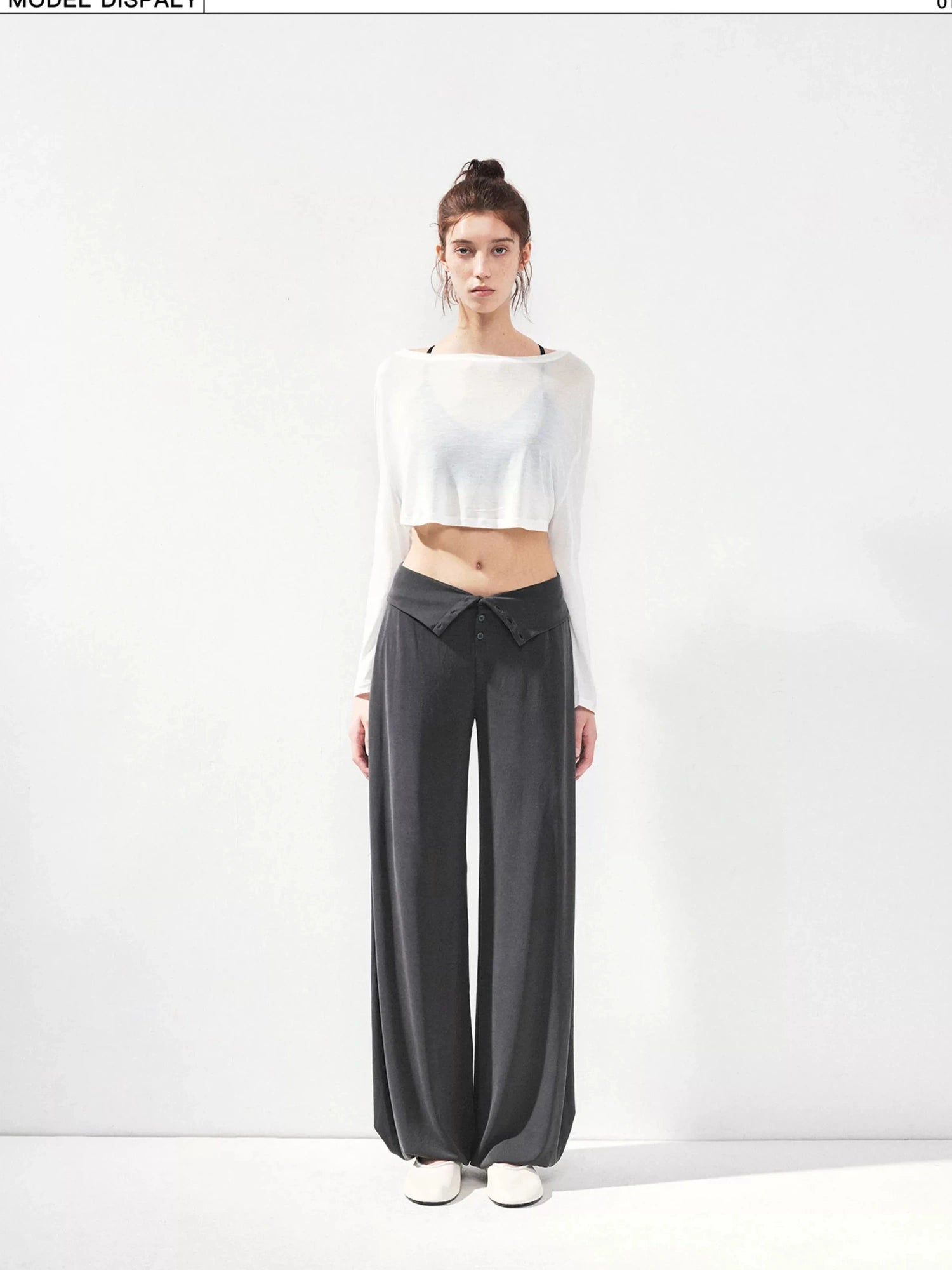 kvkv Foldable Motion Yoga Wide Ribbed Waistband Flared Tapered Pants