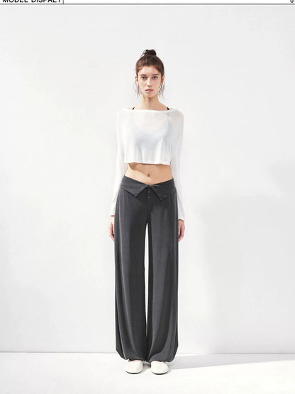 kvkv Foldable Motion Yoga Wide Ribbed Waistband Flared Tapered Pants