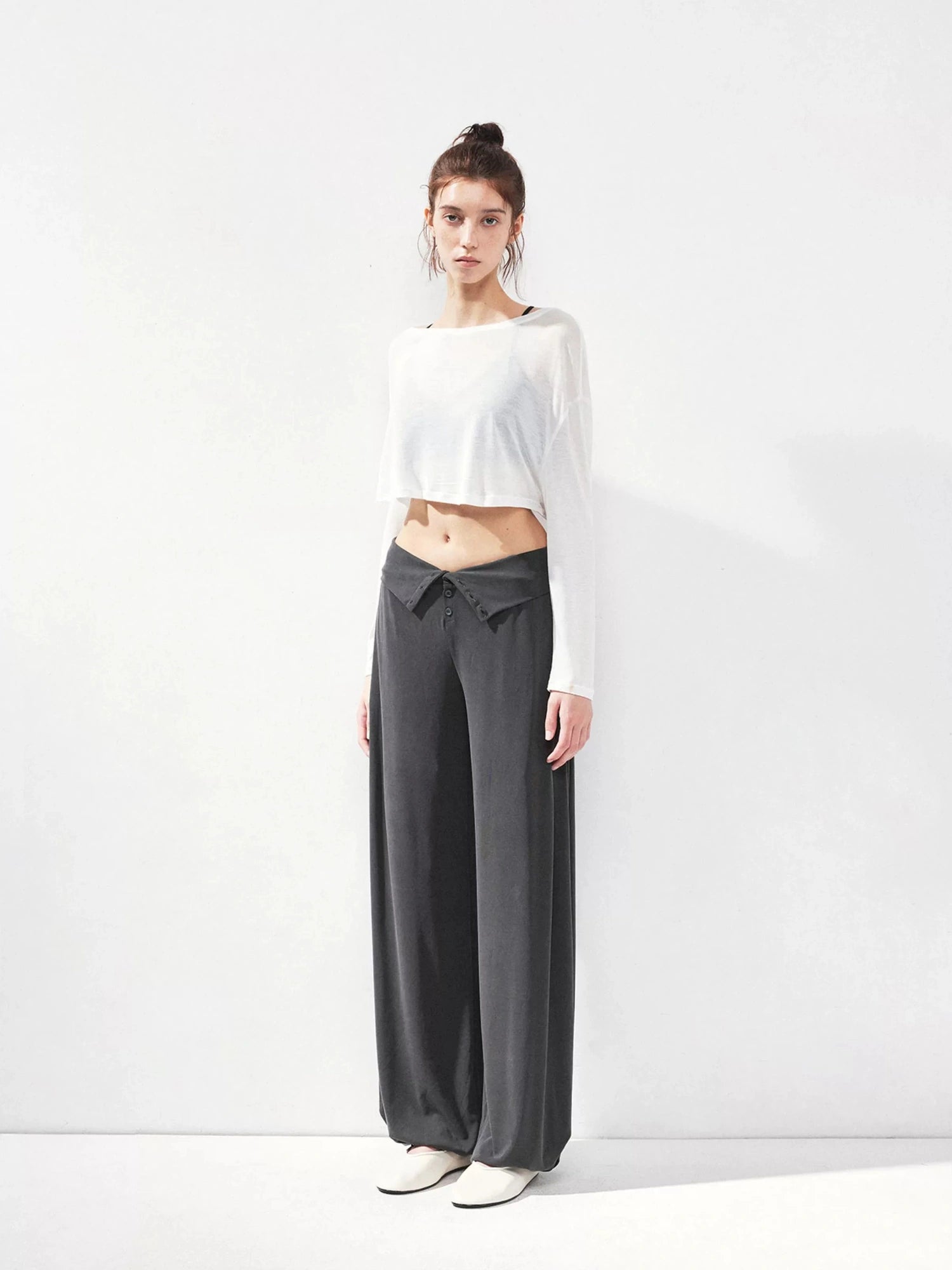 kvkv Foldable Motion Yoga Wide Ribbed Waistband Flared Tapered Pants