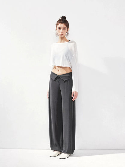 kvkv Foldable Motion Yoga Wide Ribbed Waistband Flared Tapered Pants