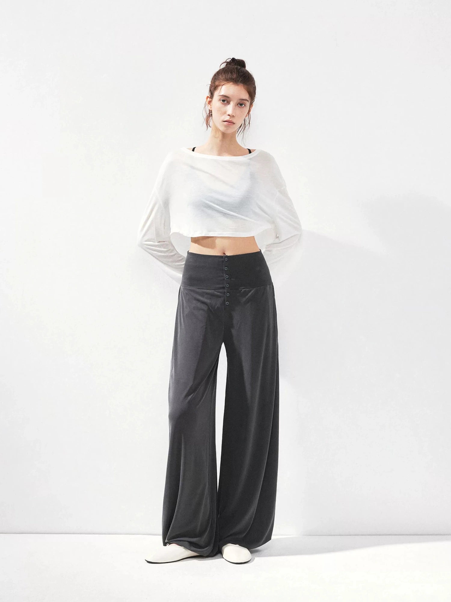 kvkv Foldable Motion Yoga Wide Ribbed Waistband Flared Tapered Pants