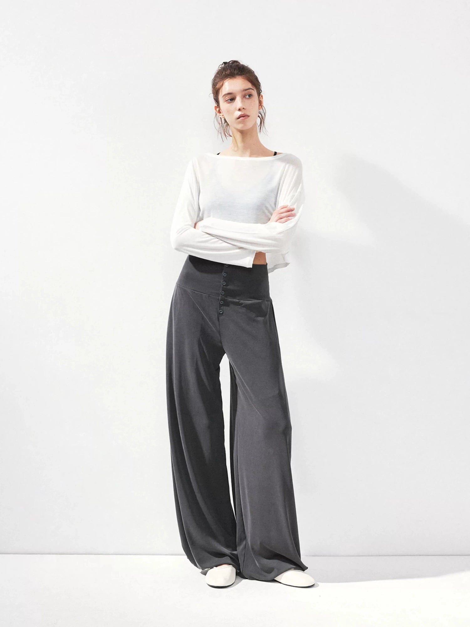 kvkv Foldable Motion Yoga Wide Ribbed Waistband Flared Tapered Pants