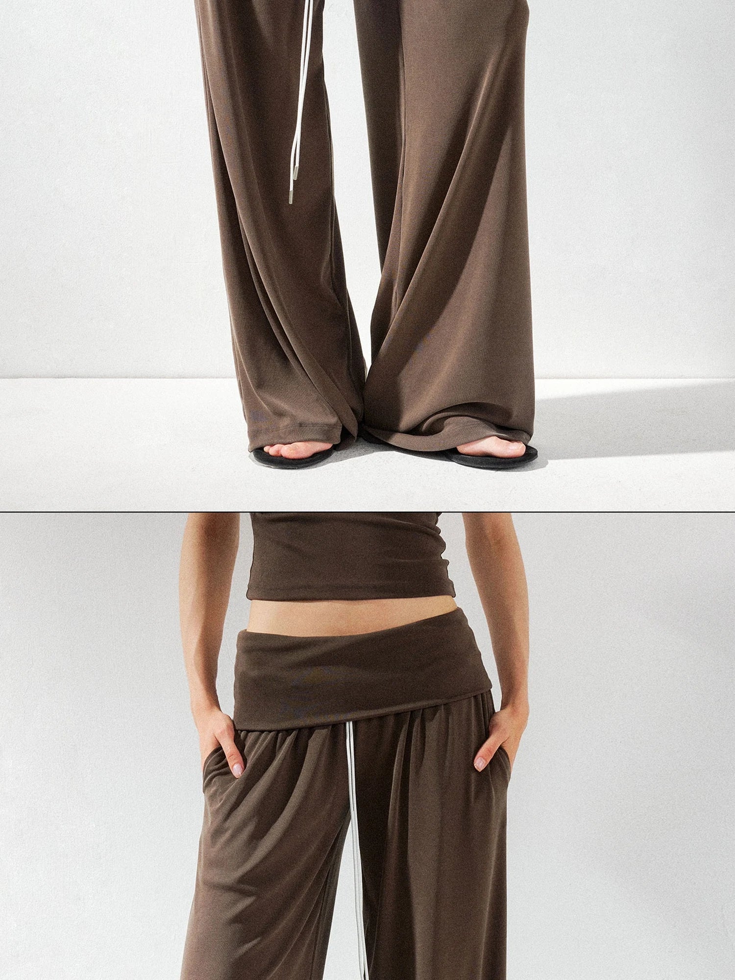 kvkv Foldable Waist Low Rise Flowy Yoga Pants