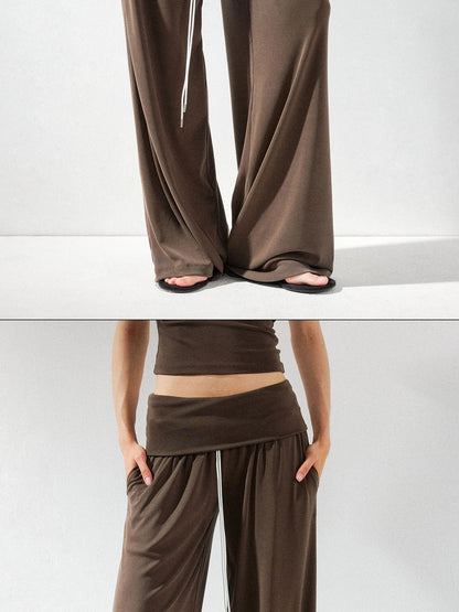 kvkv Foldable Waist Low Rise Flowy Yoga Pants