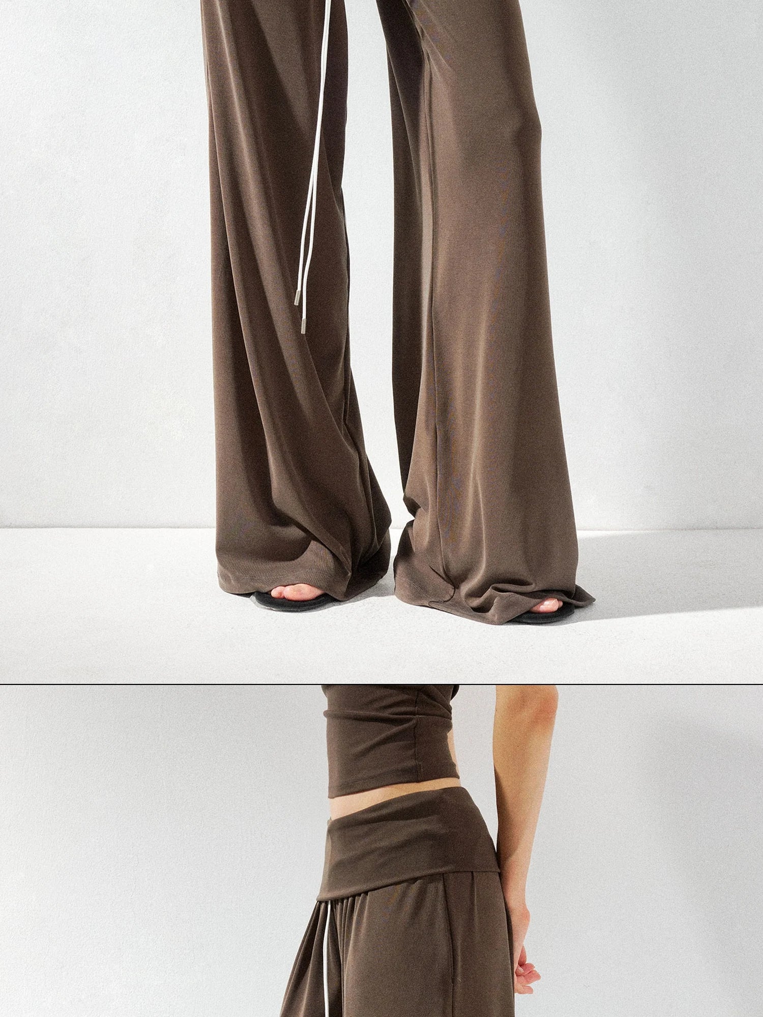 kvkv Foldable Waist Low Rise Flowy Yoga Pants