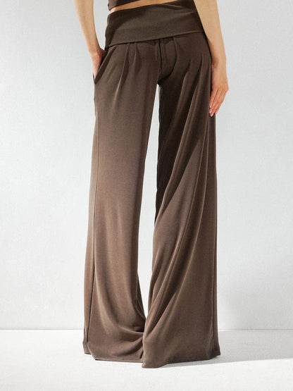 kvkv Foldable Waist Low Rise Flowy Yoga Pants