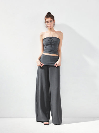 kvkv Folded Waistband Wide Leg Trousers