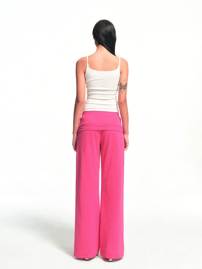 kvkv Fuchsia Double Waist Drawstring Wide Leg Pockets Drape Women&
