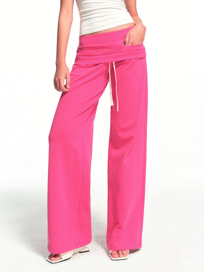 kvkv Fuchsia Double Waist Drawstring Wide Leg Pockets Drape Women&