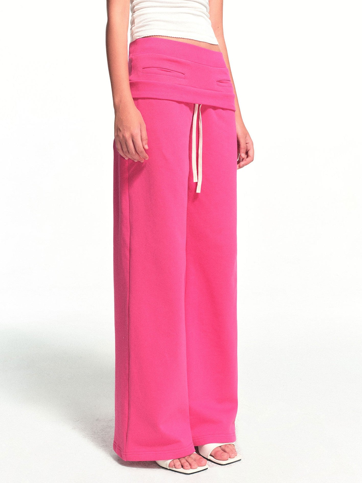 kvkv Fuchsia Double Waist Drawstring Wide Leg Pockets Drape Women&