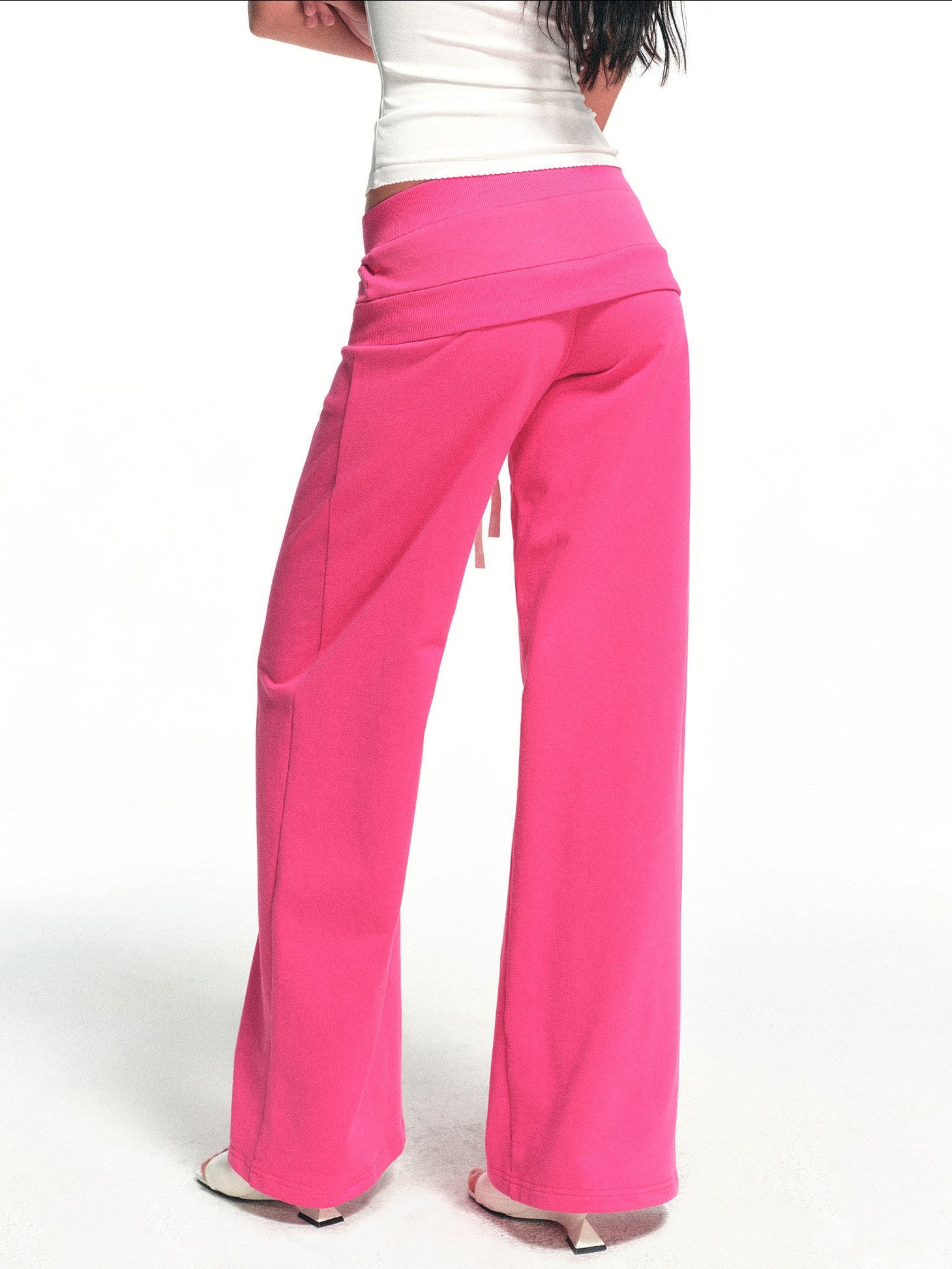 kvkv Fuchsia Double Waist Drawstring Wide Leg Pockets Drape Women&