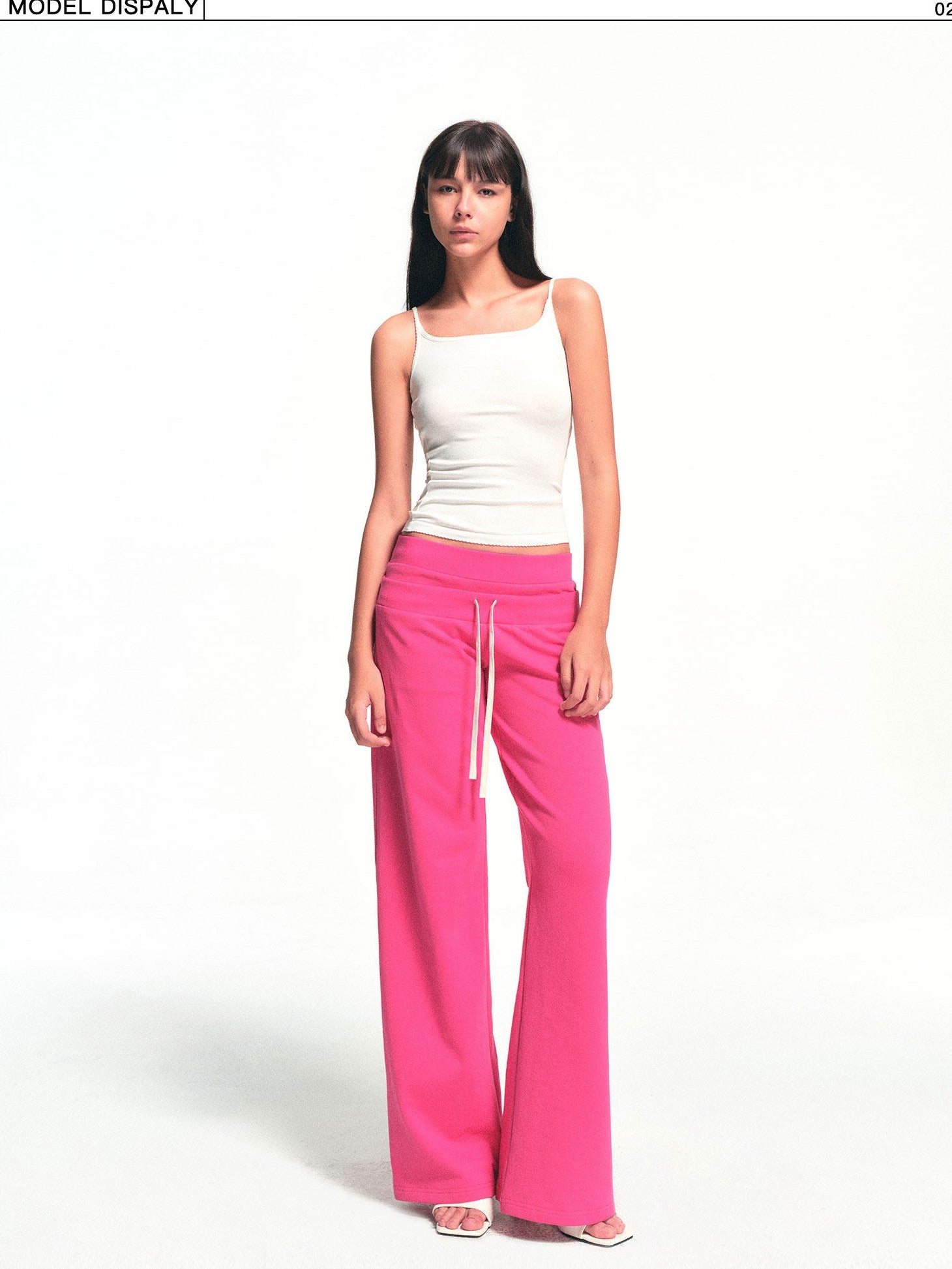 kvkv Fuchsia Double Waist Drawstring Wide Leg Pockets Drape Women&