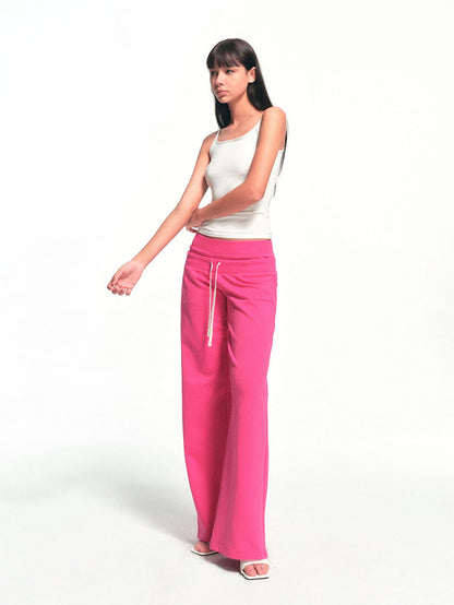 kvkv Fuchsia Double Waist Drawstring Wide Leg Pockets Drape Women&