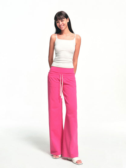 kvkv Fuchsia Double Waist Drawstring Wide Leg Pockets Drape Women&