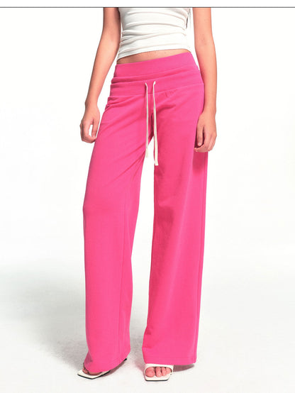 kvkv Fuchsia Double Waist Drawstring Wide Leg Pockets Drape Women&