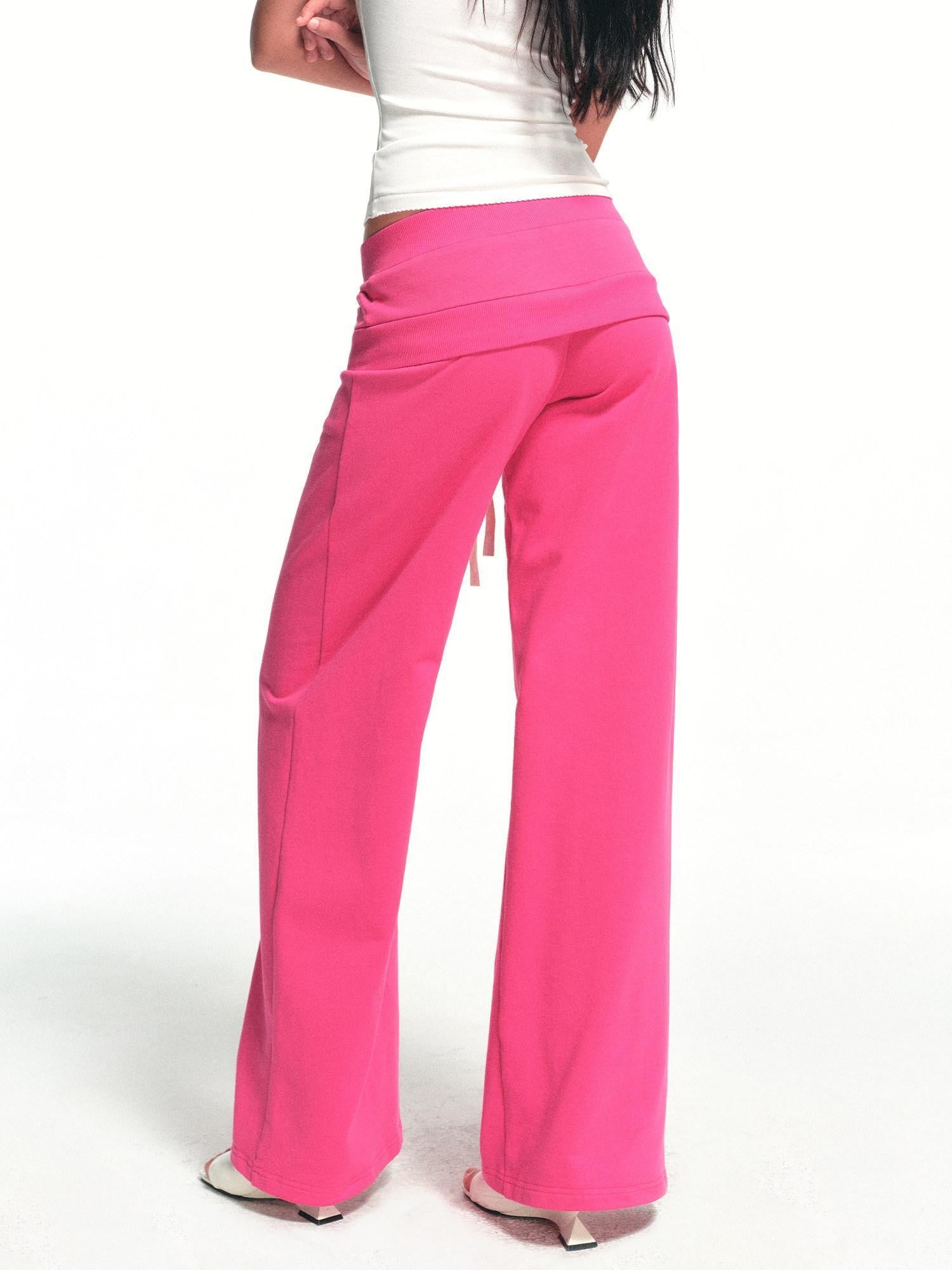 kvkv Fuchsia Double Waist Drawstring Wide Leg Pockets Drape Women&