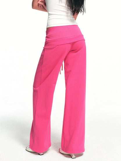 kvkv Fuchsia Double Waist Drawstring Wide Leg Pockets Drape Women&