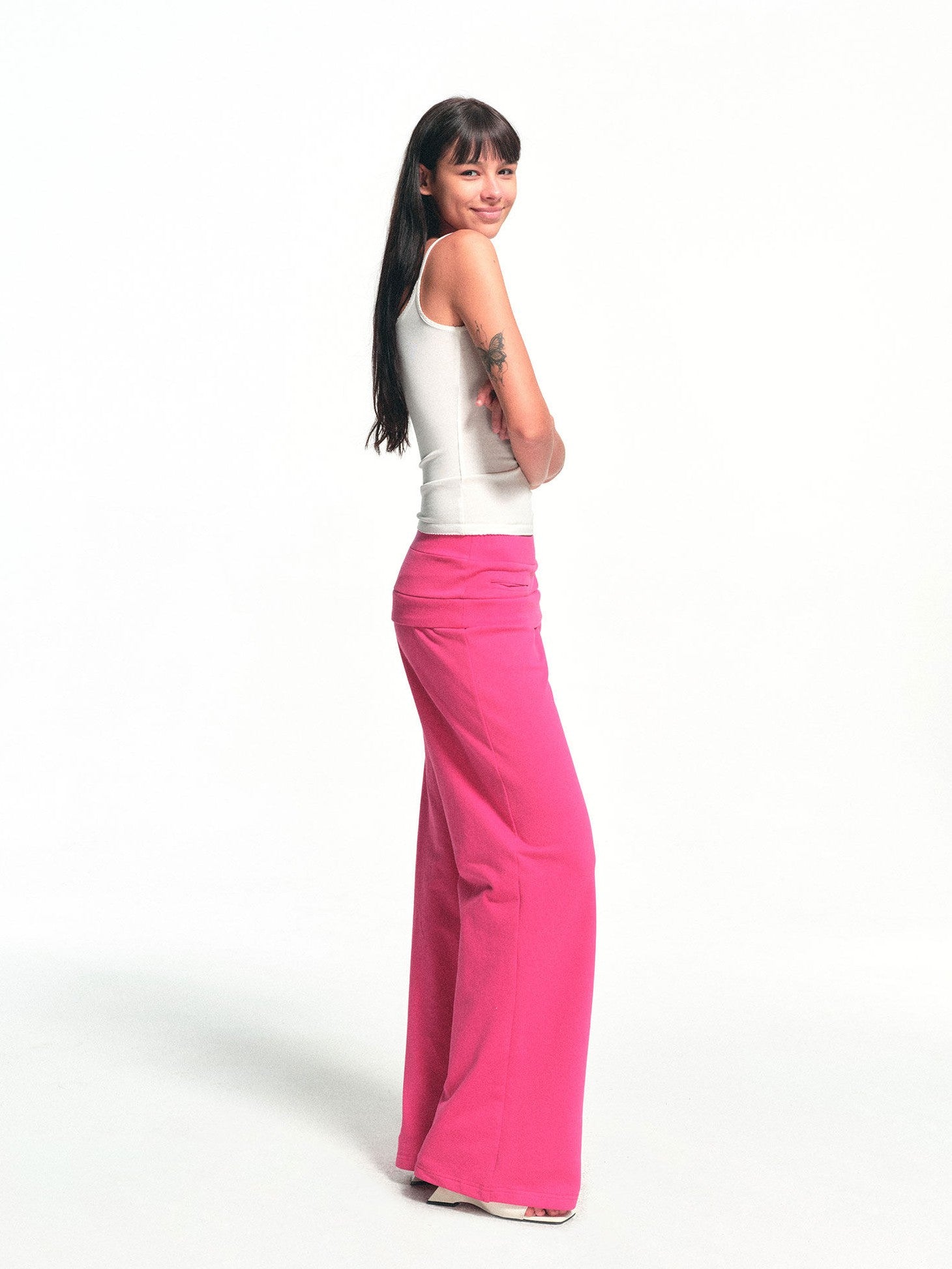 kvkv Fuchsia Double Waist Drawstring Wide Leg Pockets Drape Women&
