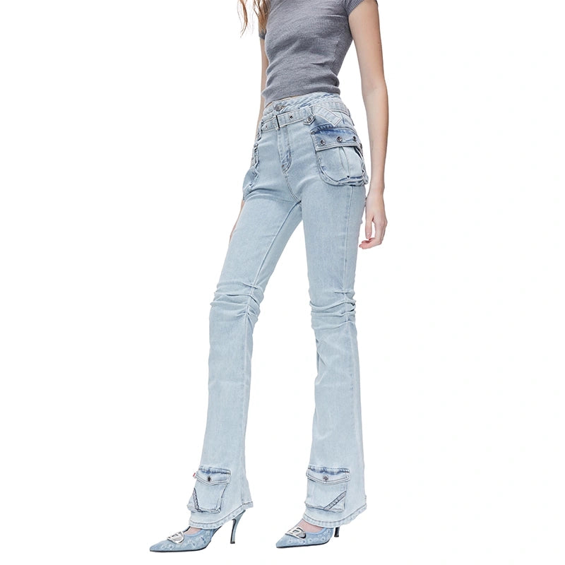kvkv_Functional_Pocket_Knee_Fold_High_Waist_Denim_Flare_Pants_MISSTT