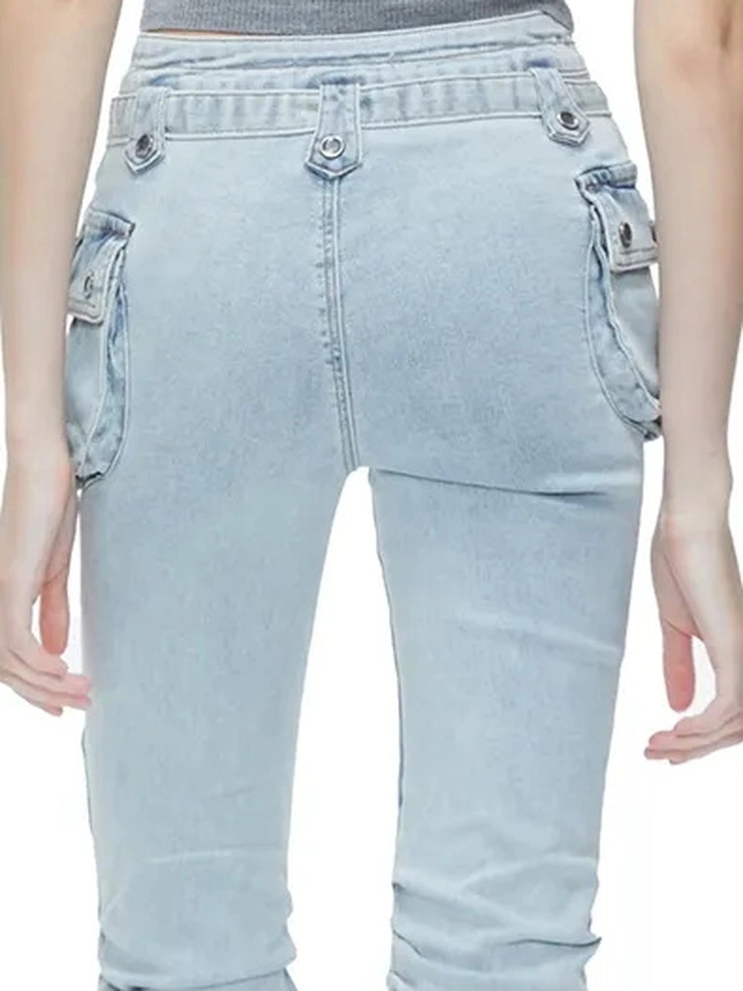 kvkv Functional Pocket Knee Fold High Waist Denim Flare Pants