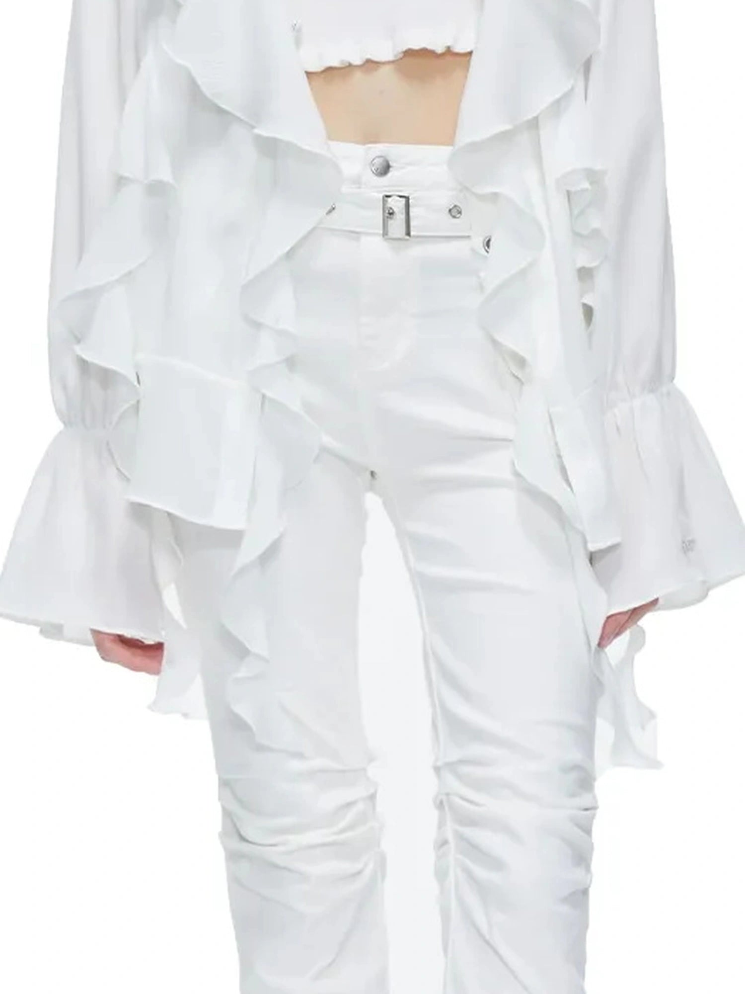 kvkv Functional Pocket Knee Fold High Waist Denim Flare Pants
