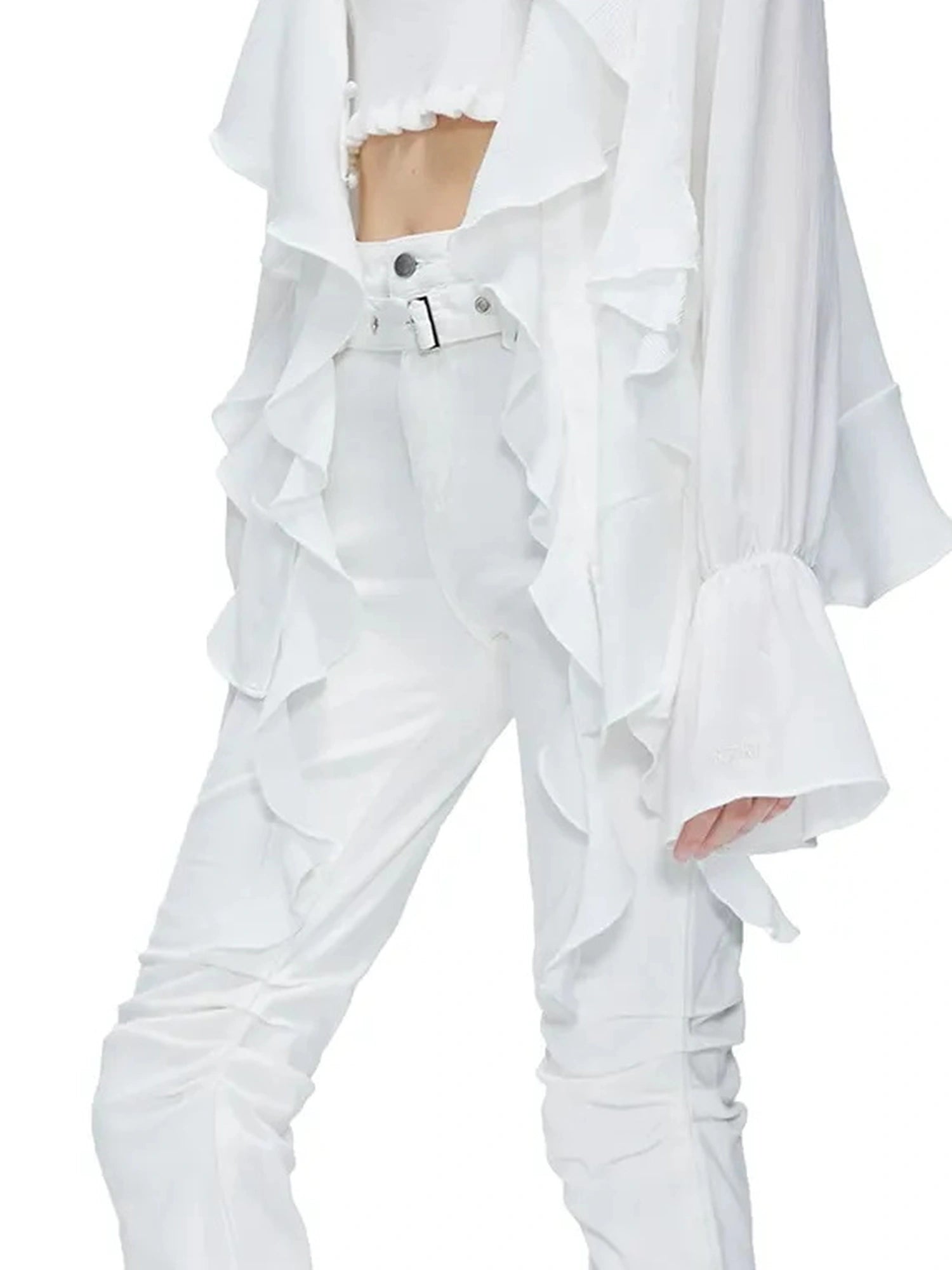 kvkv Functional Pocket Knee Fold High Waist Denim Flare Pants