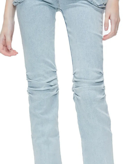 kvkv Functional Pocket Knee Fold High Waist Denim Flare Pants