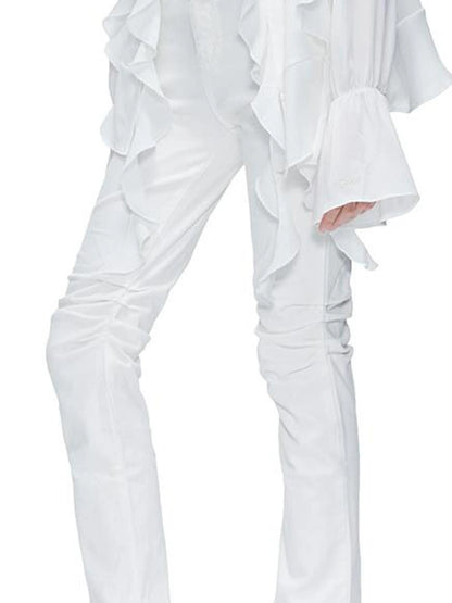 kvkv Functional Pocket Knee Fold High Waist Denim Flare Pants