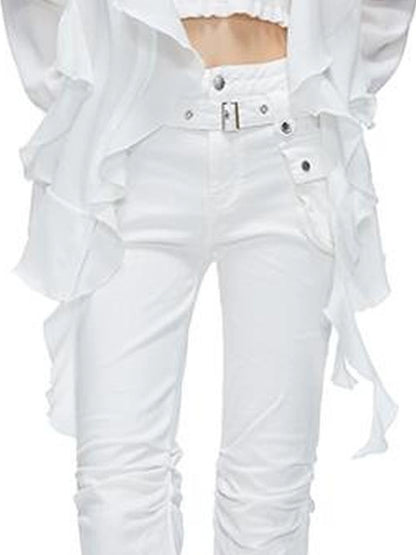 kvkv Functional Pocket Knee Fold High Waist Denim Flare Pants