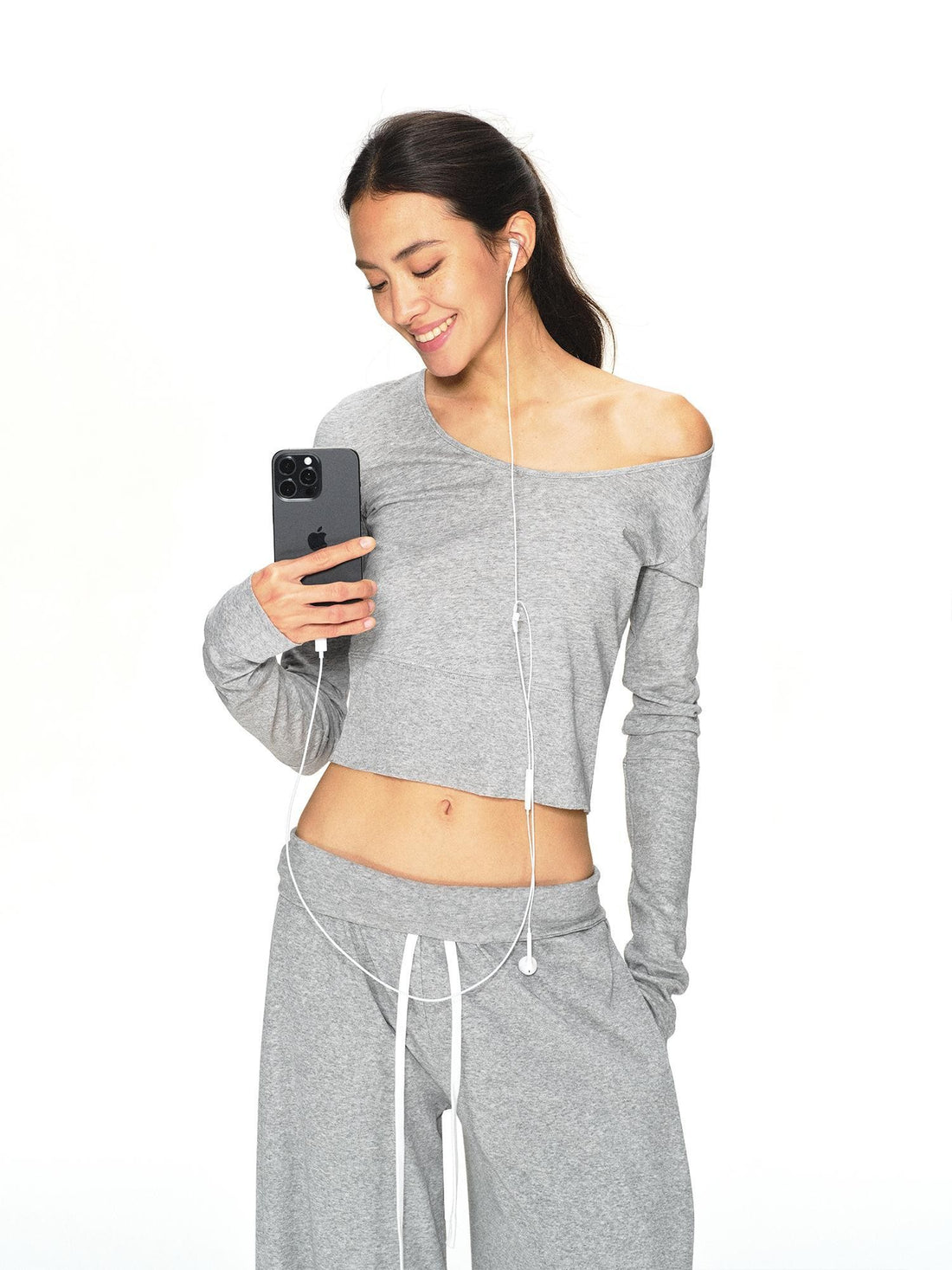 kvkv Gray Breathable Slanted Shoulder Wide Hem Women&