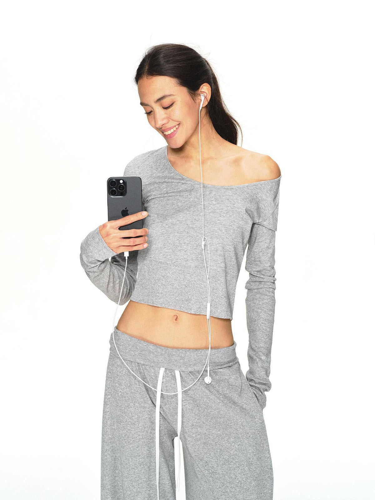 kvkv Gray Breathable Slanted Shoulder Wide Hem Women&
