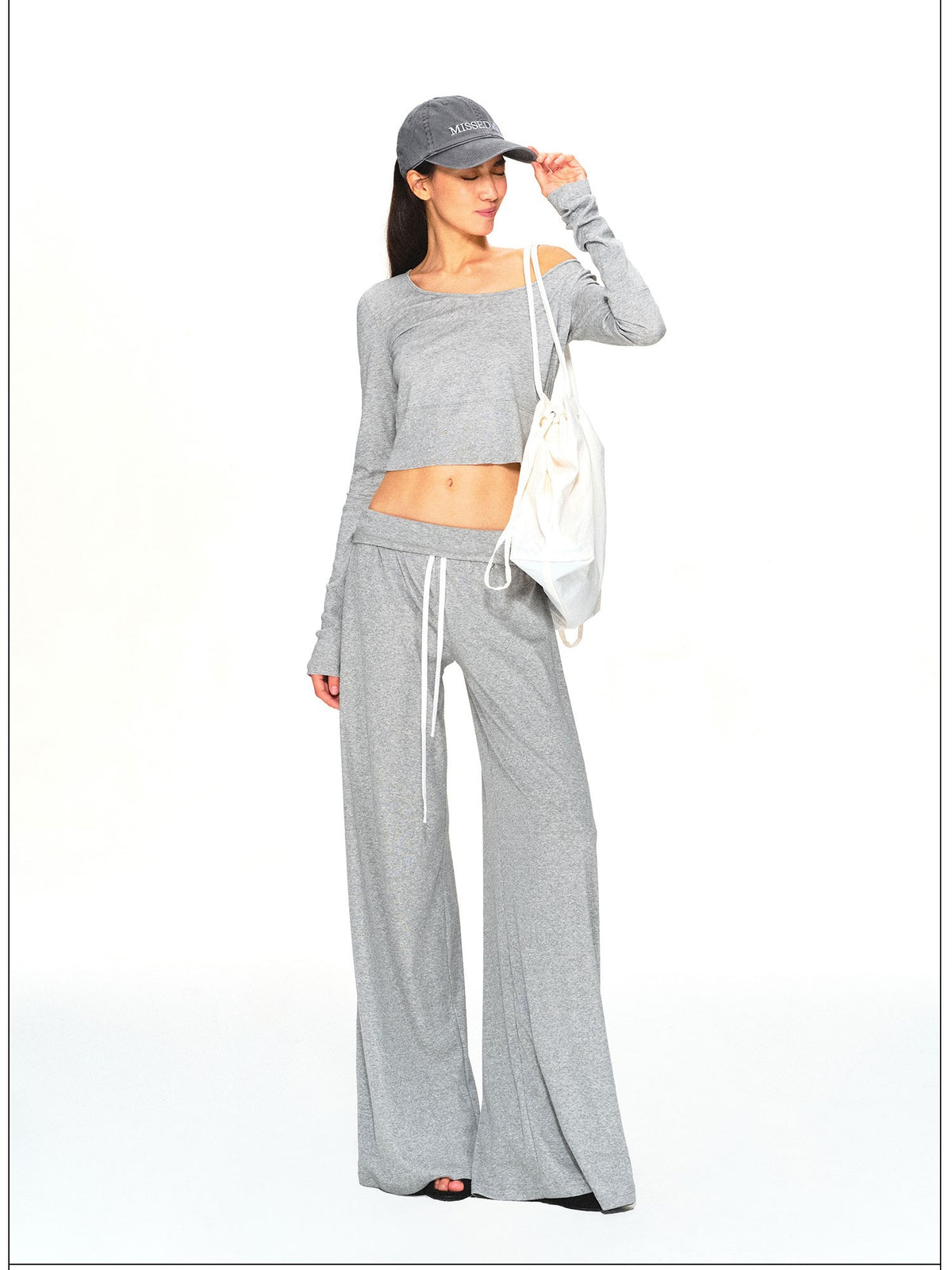 kvkv Gray Breathable Slanted Shoulder Wide Hem Women&