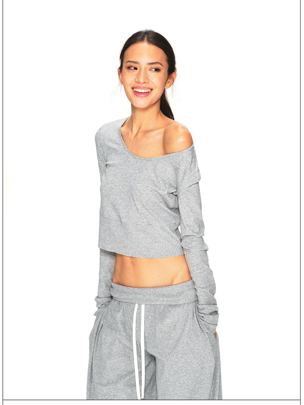 kvkv Gray Breathable Slanted Shoulder Wide Hem Women&