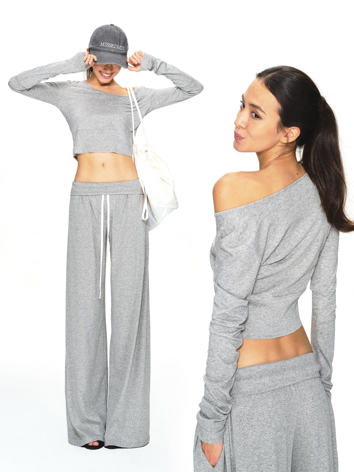 kvkv Gray Breathable Slanted Shoulder Wide Hem Women&