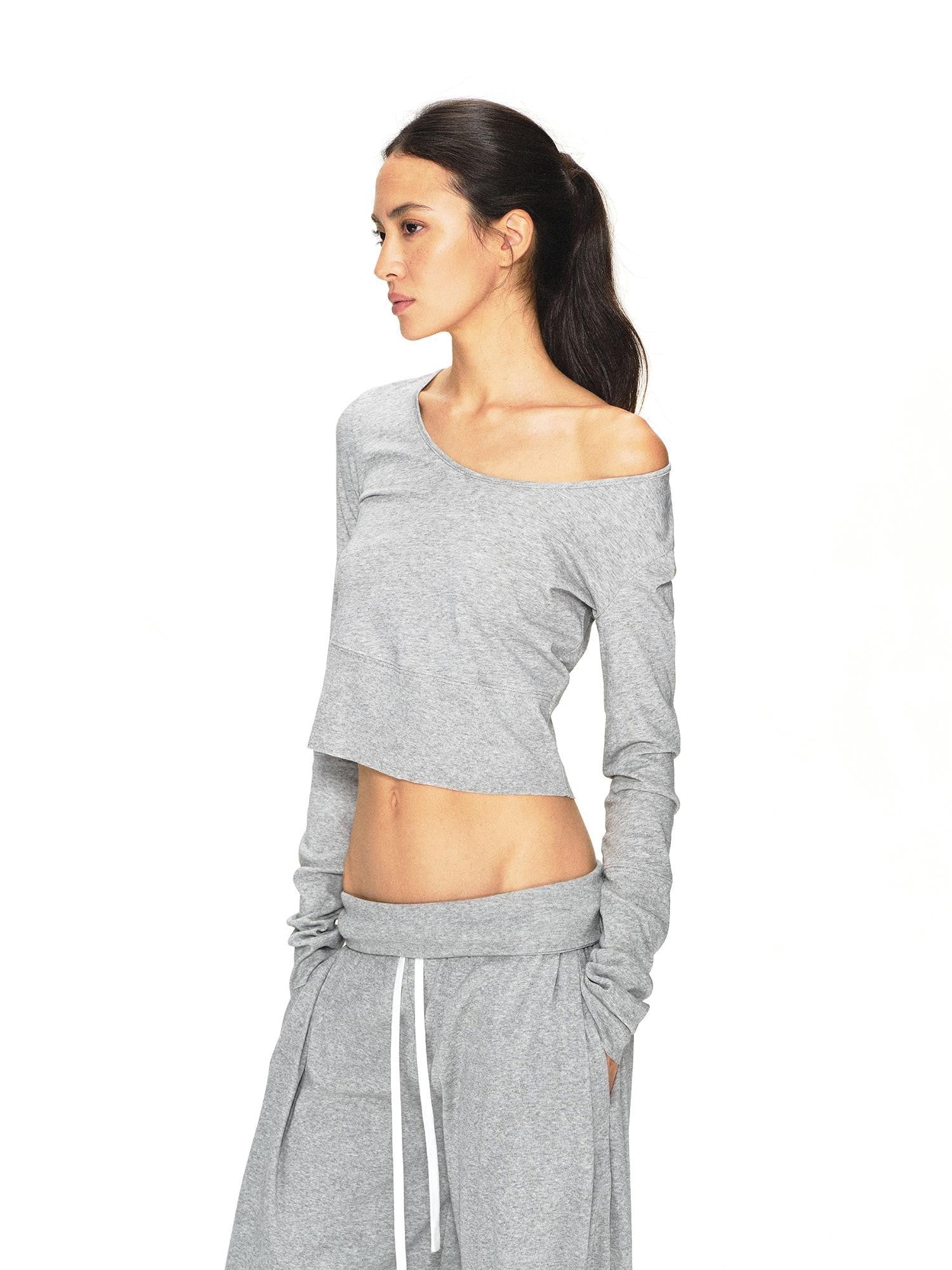 kvkv Gray Breathable Slanted Shoulder Wide Hem Women&
